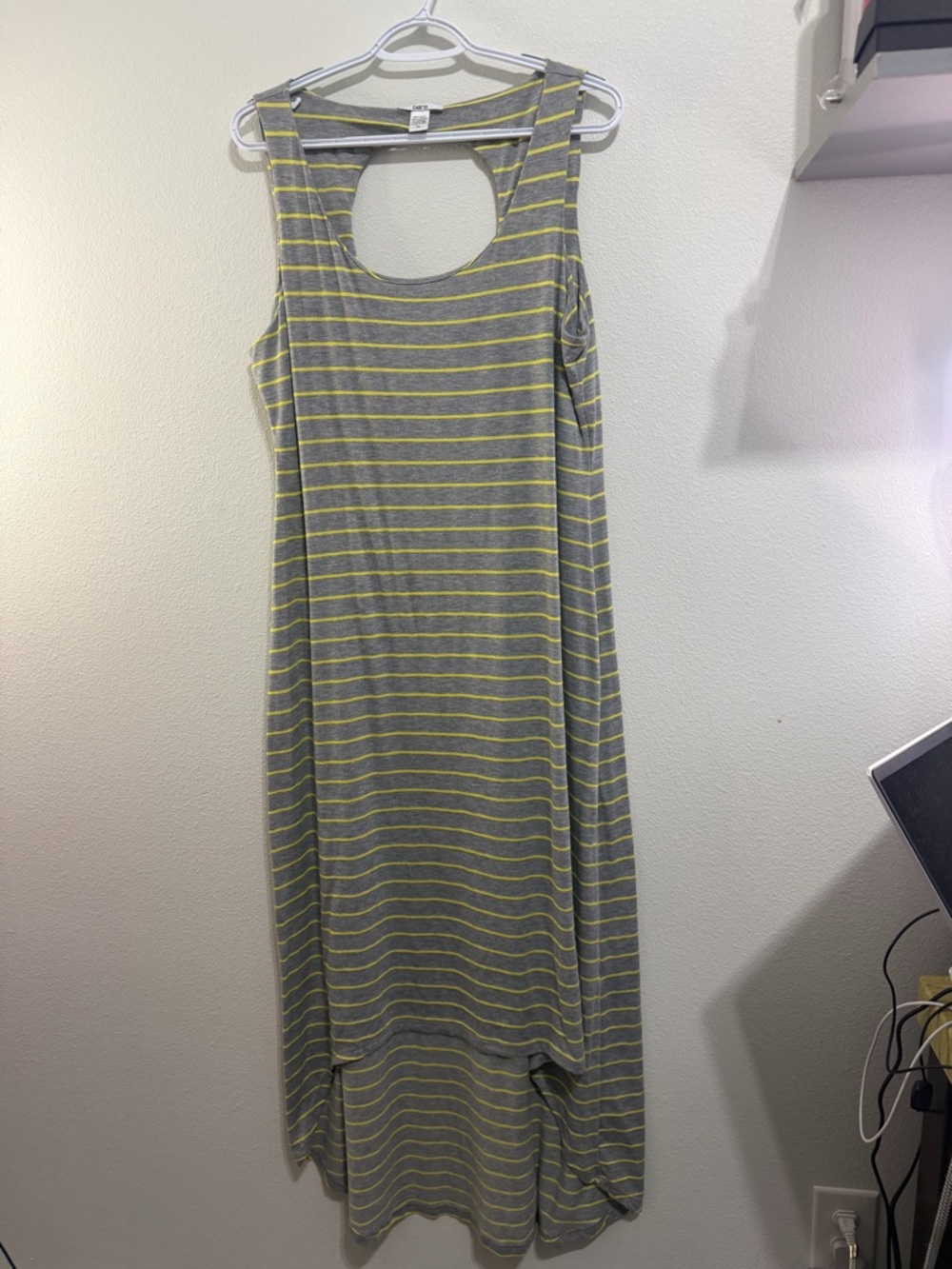 Bar III Gray and Yellow Striped High-Low Maxi Dress - Picture 1 of 6
